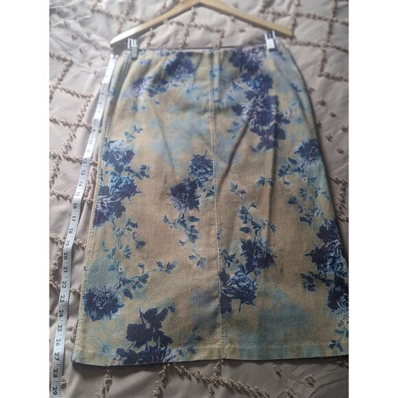 Rare specialty Skirt - blue/cream floral patterned soft corduroy with stretch - Picture 5 of 9